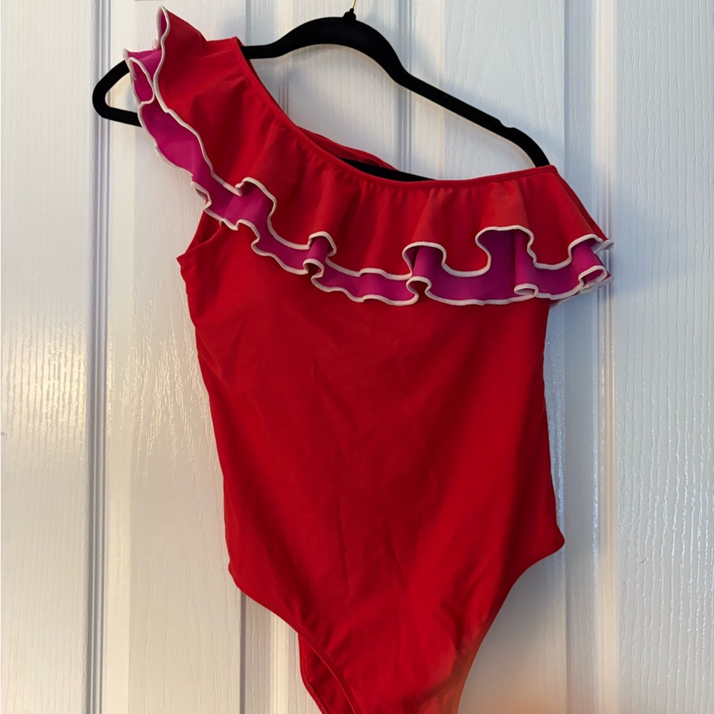 Summersalt Red One-Shoulder Ruffle One Piece